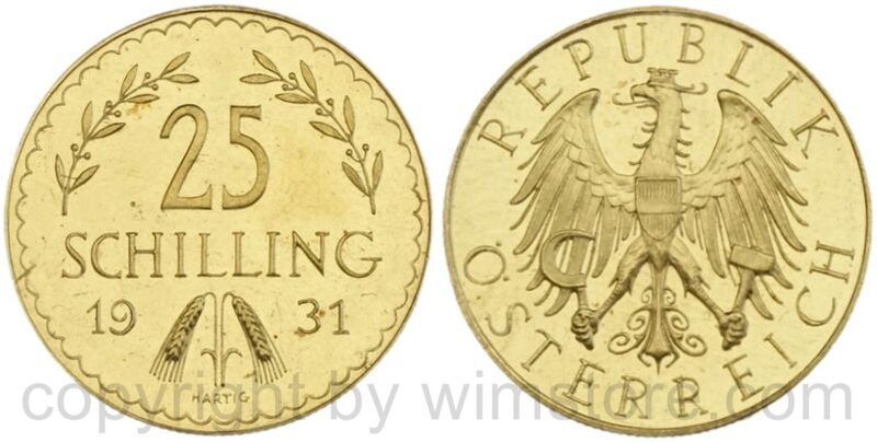 1. republik, 25 schilling 1930, km 2841, gold, vz st (kopie) 1. republik, 25 schilling 1930, km 2841, gold, vz st (kopie)