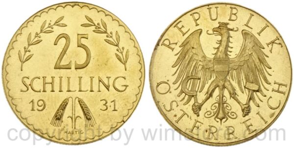 1. republik, 25 schilling 1931, km 2841, gold, vz st (kopie) 1. republik, 25 schilling 1931, km 2841, gold, vz st (kopie)