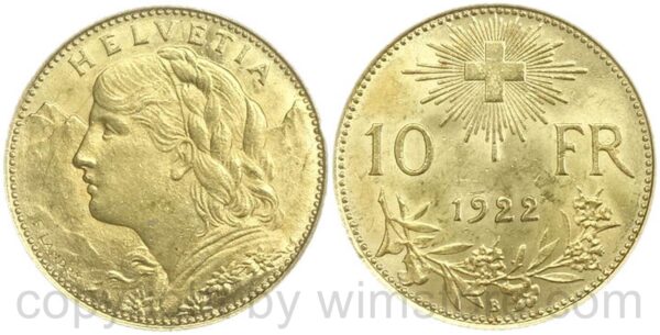 schweiz, 10 franken 1922, gold, st (kopie)