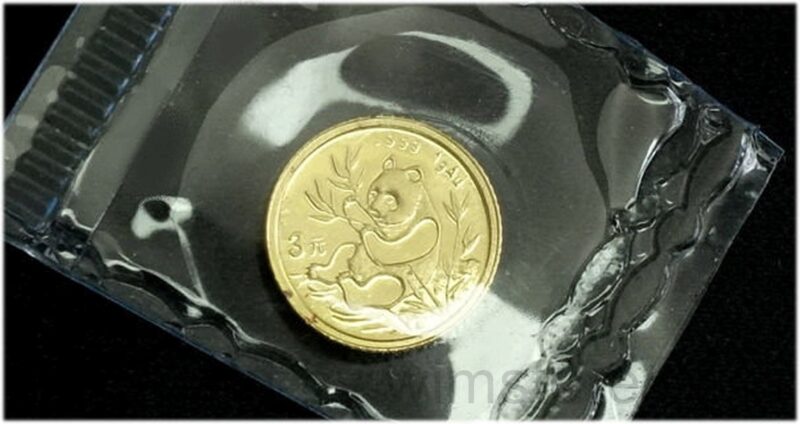 china, 3 yuan 1991, panda mit bambus, feingold, pp, original verschweißt