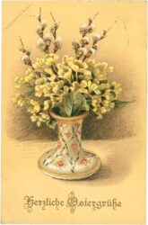 ostern, vase mit blumen und zweigen