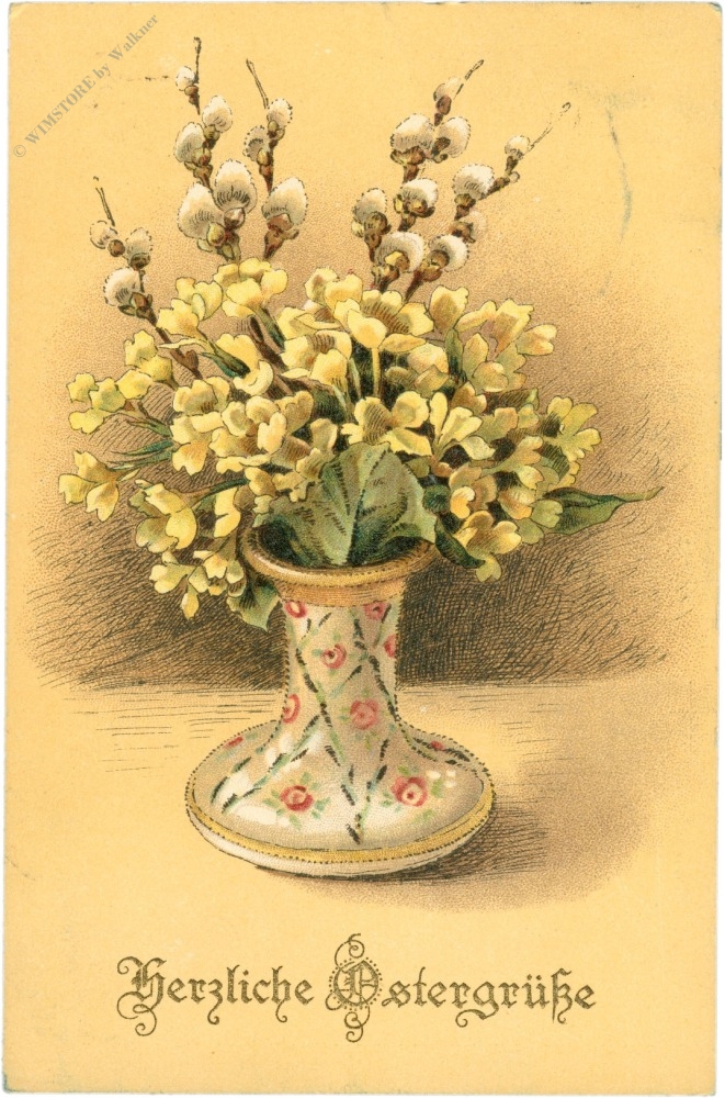 ostern, vase mit blumen und zweigen ostern, vase mit blumen und zweigen