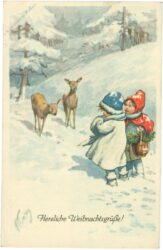 weihnachten, kinder mit rehen