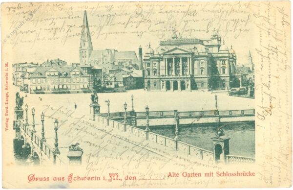schwerin, alter garten mit schlossbrücke