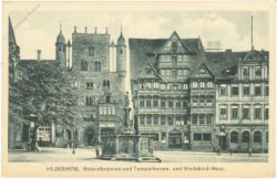 hildesheim, rolandbrunnen und tempelherren und wendekind haus