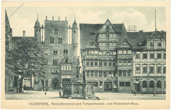 hildesheim, rolandbrunnen und tempelherren und wendekind haus