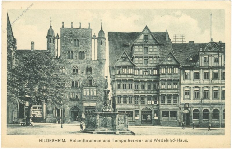 hildesheim, rolandbrunnen und tempelherren und wendekind haus hildesheim, rolandbrunnen und tempelherren und wendekind haus