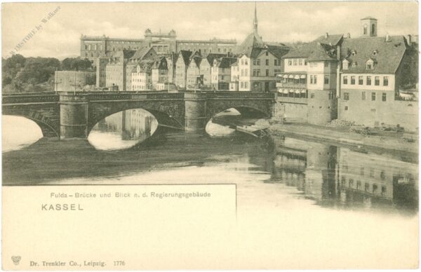 kassel, fulda brücke und blick n.d. regierungsgebäude