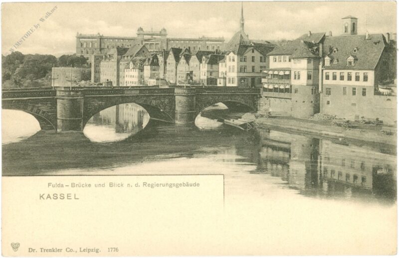 kassel, fulda brücke und blick n.d. regierungsgebäude kassel, fulda brücke und blick n.d. regierungsgebäude