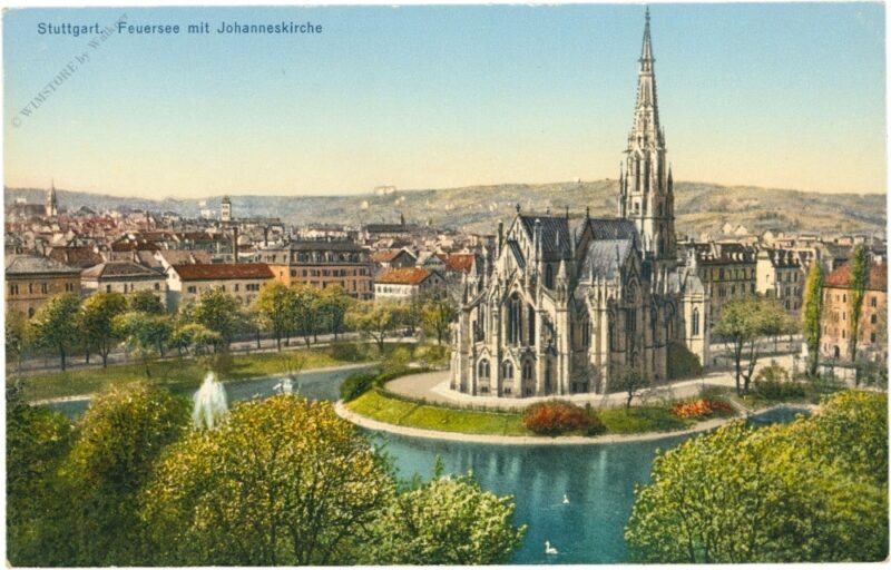 stuttgart, feuersee mit johanneskirche stuttgart, feuersee mit johanneskirche