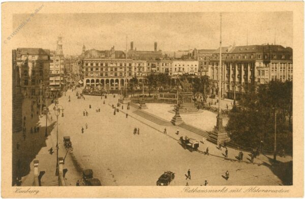 hamburg, rathausmarkt mit alsterarcaden