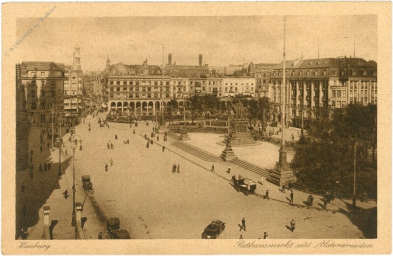 hamburg, rathausmarkt mit alsterarcaden hamburg, rathausmarkt mit alsterarcaden