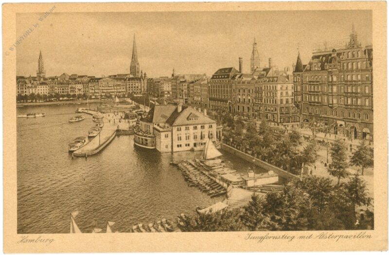 hamburg, jungfernstieg mit alsterpavillon hamburg, jungfernstieg mit alsterpavillon
