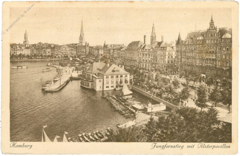 hamburg, jungfernstieg mit alsterpavillon hamburg, jungfernstieg mit alsterpavillon