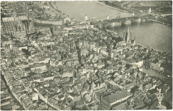 köln am rhein, ballonaufnahme