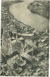 köln am rhein, dom und rhein, ballonaufnahme