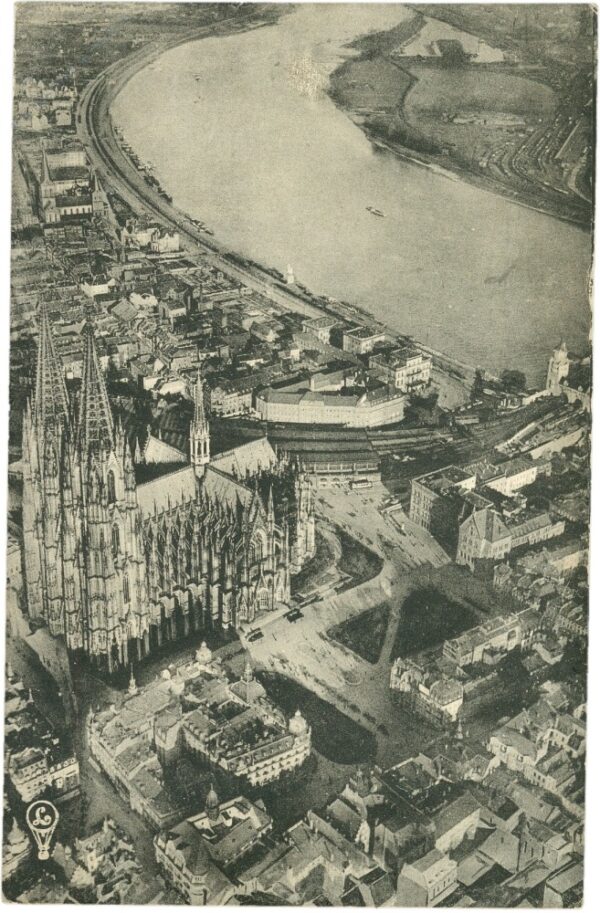 köln am rhein, dom und rhein, ballonaufnahme