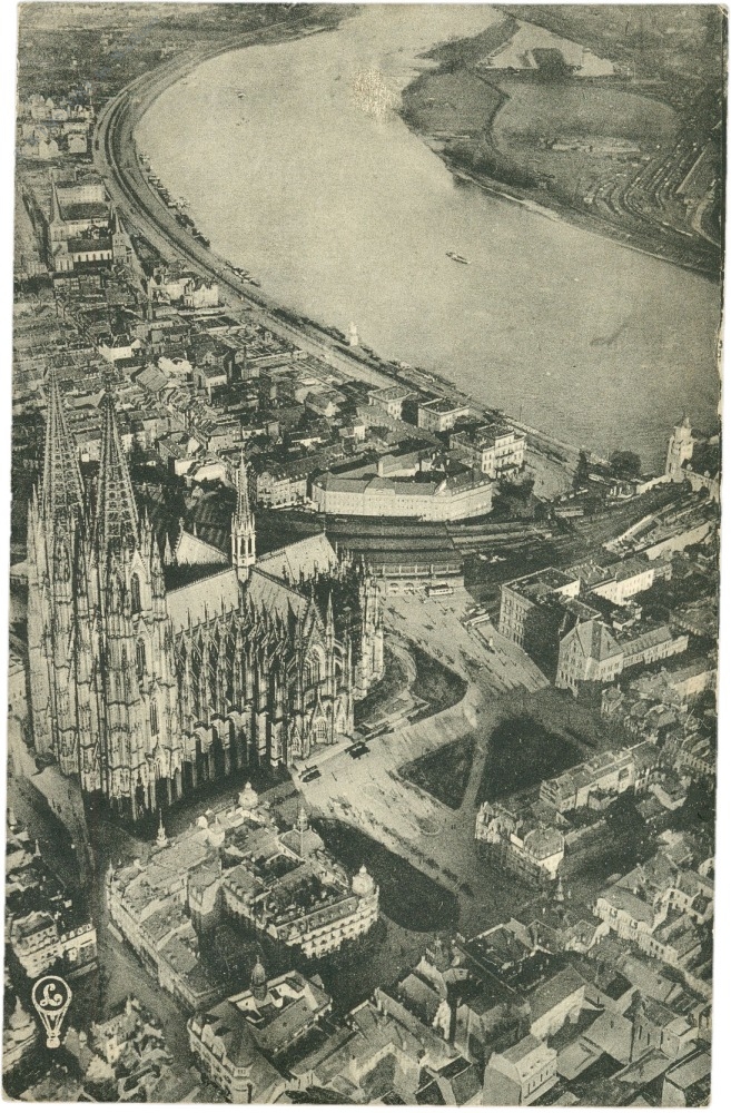 köln am rhein, dom und rhein, ballonaufnahme köln am rhein, dom und rhein, ballonaufnahme