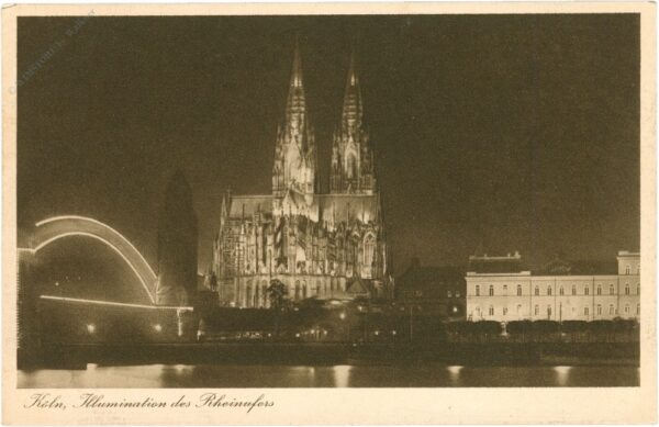 köln am rhein, illumination des rheinufers
