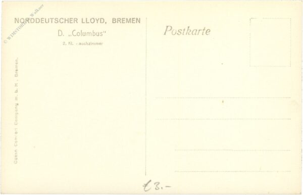 bremen, norddeutscher lloyd, d. columbus, 2. kl. rauchzimmer