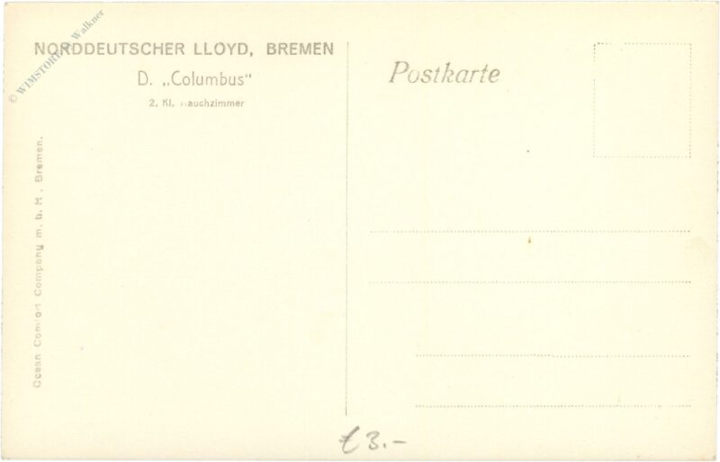 bremen, norddeutscher lloyd, d. columbus, 2. kl. rauchzimmer
