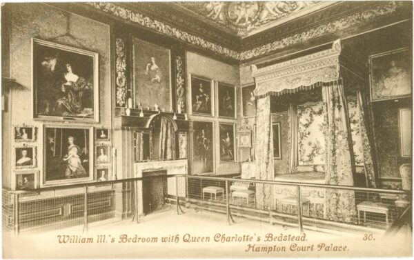 london, hampton court palace, wiliam iii.'s bedroom with queen charlotte's bedstead