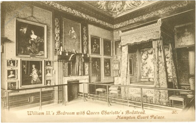 london, hampton court palace, wiliam iii.'s bedroom with queen charlotte's bedstead london, hampton court palace, wiliam iii.'s bedroom with queen charlotte's bedstead