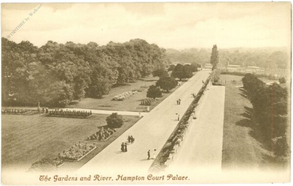 london, hampton court palace, the gardens and river
