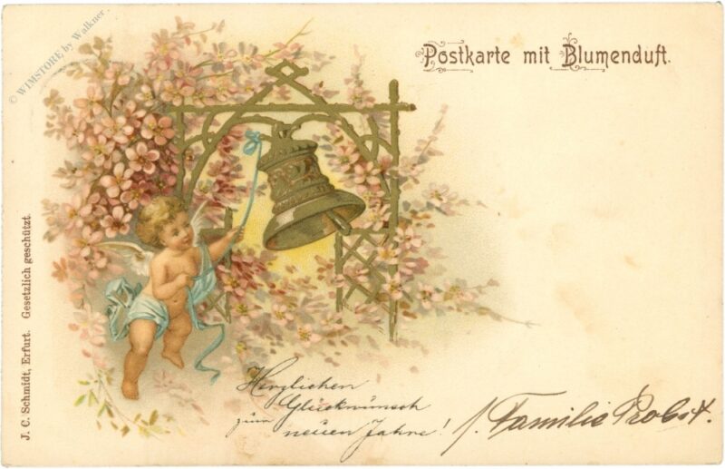 engel mit glocken und blumen blumenduftkarte engel mit glocken und blumen blumenduftkarte