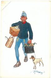 soldat mit hund und einkäufen
