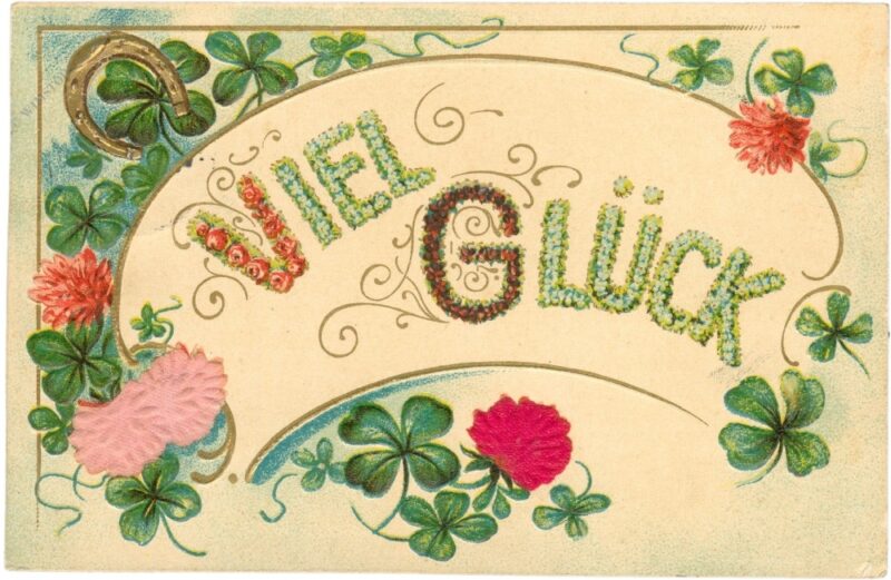 glückwünsche, viel glück! kleeblätter und hufeisen glückwünsche, viel glück! kleeblätter und hufeisen