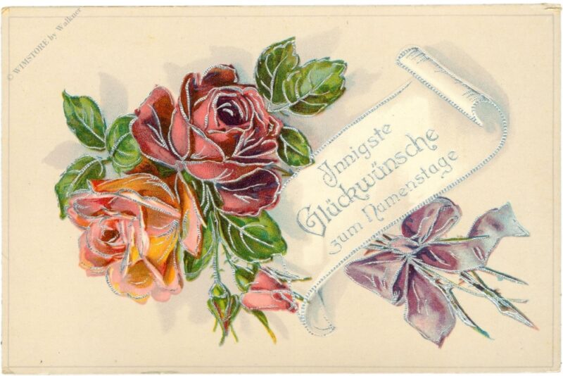 namenstag, rosen, silberdruck namenstag, rosen, silberdruck