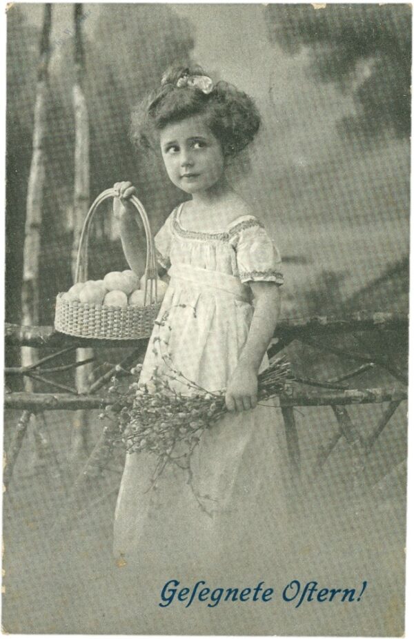 ostern, mädchen mit einem korb eier