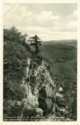 treffurt, heldrastein, ritterschlucht, felsschattenbild des abgestürzten ritter hermann von treffurt als späterer mönch
