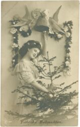 weihnachten, dame mit tanne