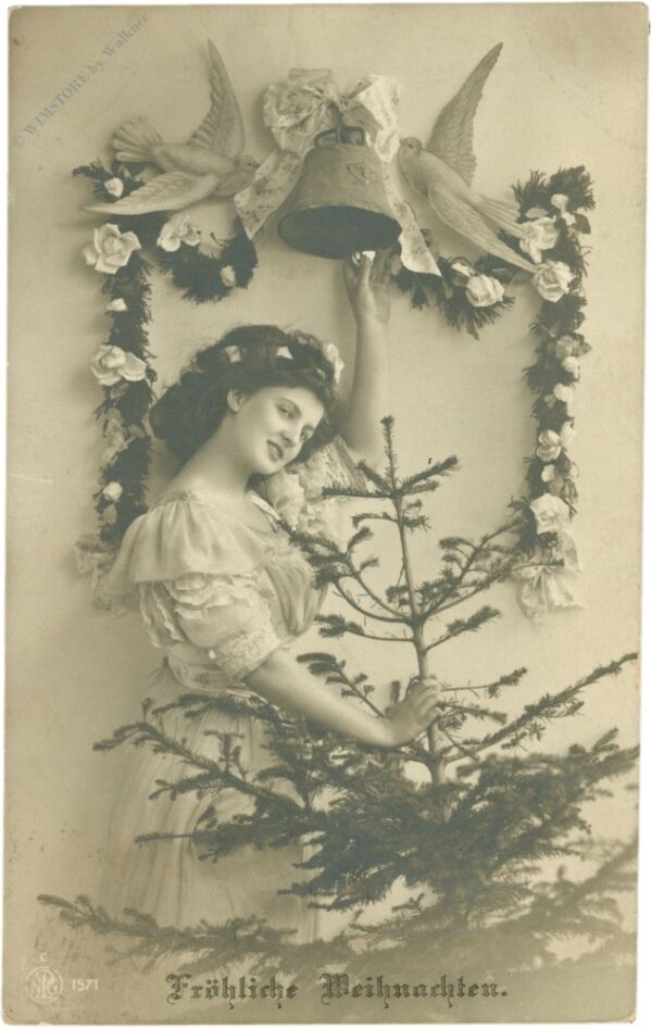 weihnachten, dame mit tanne