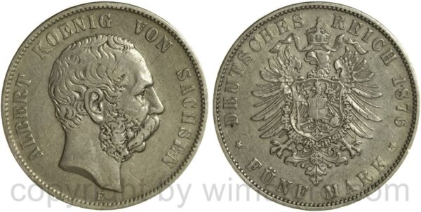 deutsches kaiserreich hessen, 5 mark 1876 h, silber, ss