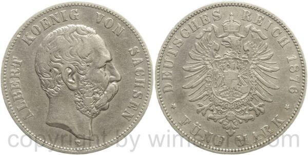 deutsches kaiserreich hessen, 5 mark 1876 h, silber, ss