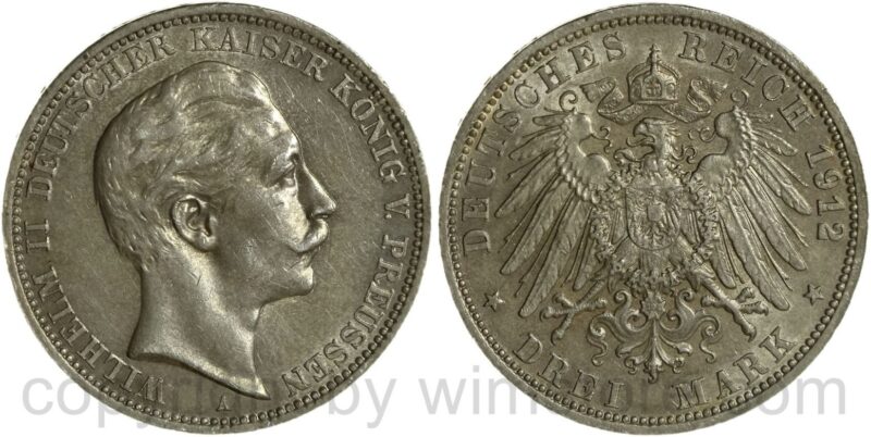deutsches kaiserreich preussen, 3 mark 1912, a, silber, ss deutsches kaiserreich preussen, 3 mark 1912, a, silber, ss