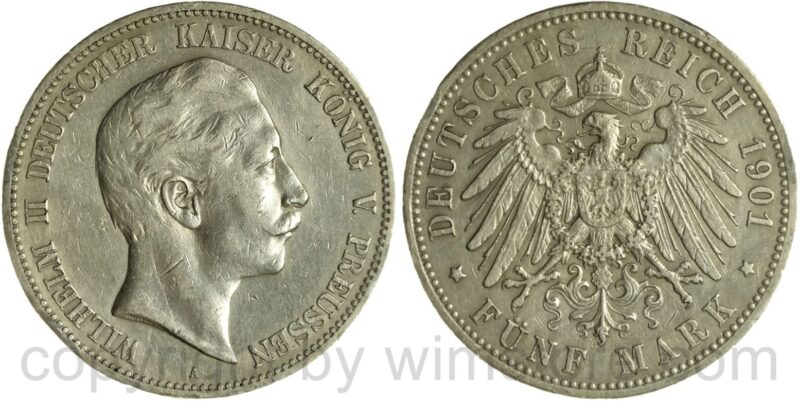 deutsches kaiserreich preussen, 5 mark 1901, a, silber, ss, randschäden deutsches kaiserreich preussen, 5 mark 1901, a, silber, ss, randschäden