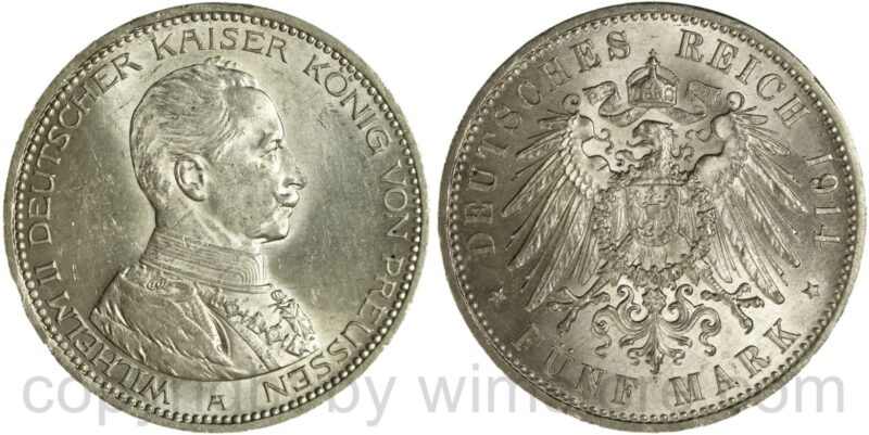 deutsches kaiserreich preussen, 5 mark 1914, a, silber, vz deutsches kaiserreich preussen, 5 mark 1914, a, silber, vz