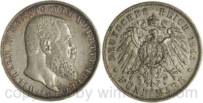 deutsches kaiserreich württemberg, 5 mark 1903, silber, vz deutsches kaiserreich württemberg, 5 mark 1903, silber, vz