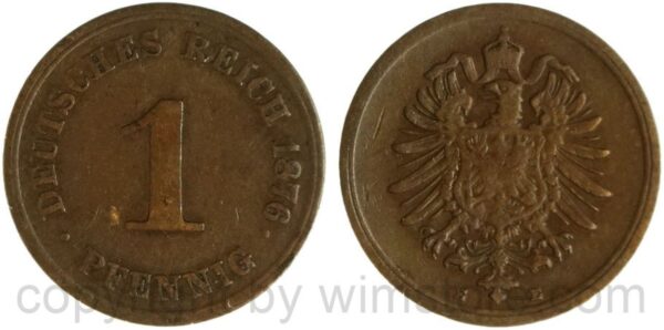 deutsches kaiserreich, 1 pfennig 1875 e, kupfer, ss