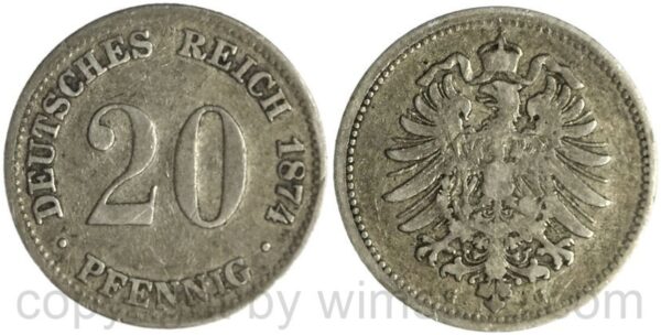deutsches kaiserreich, 20 pfennig 1874 g, silber, s ss