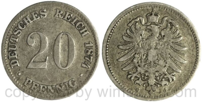 deutsches kaiserreich, 20 pfennig 1874 g, silber, s ss deutsches kaiserreich, 20 pfennig 1874 g, silber, s ss