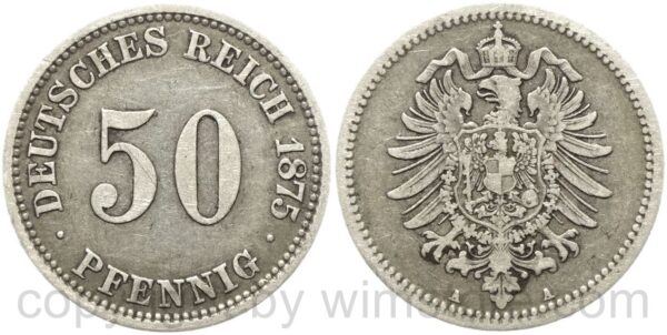 deutsches kaiserreich, 50 pfennig 1875 a, silber, ss