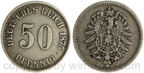 deutsches kaiserreich, 50 pfennig 1875 a, silber, ss