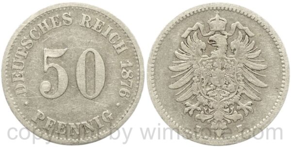deutsches kaiserreich, 50 pfennig 1876 e, silber, s ss