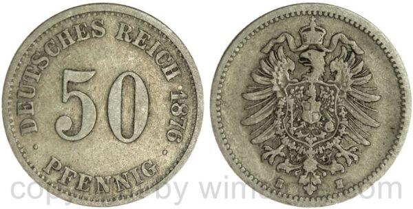 deutsches kaiserreich, 50 pfennig 1876 e, silber, s ss