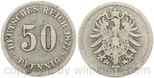 deutsches kaiserreich, 50 pfennig 1877 b, silber, s
